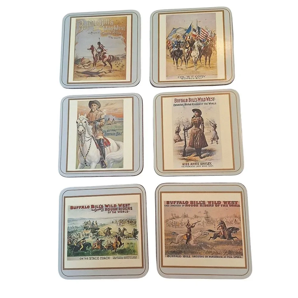 Vintage Pimpernel Coasters Buffalo Bill Wild West Made in England Six Boxed (6)